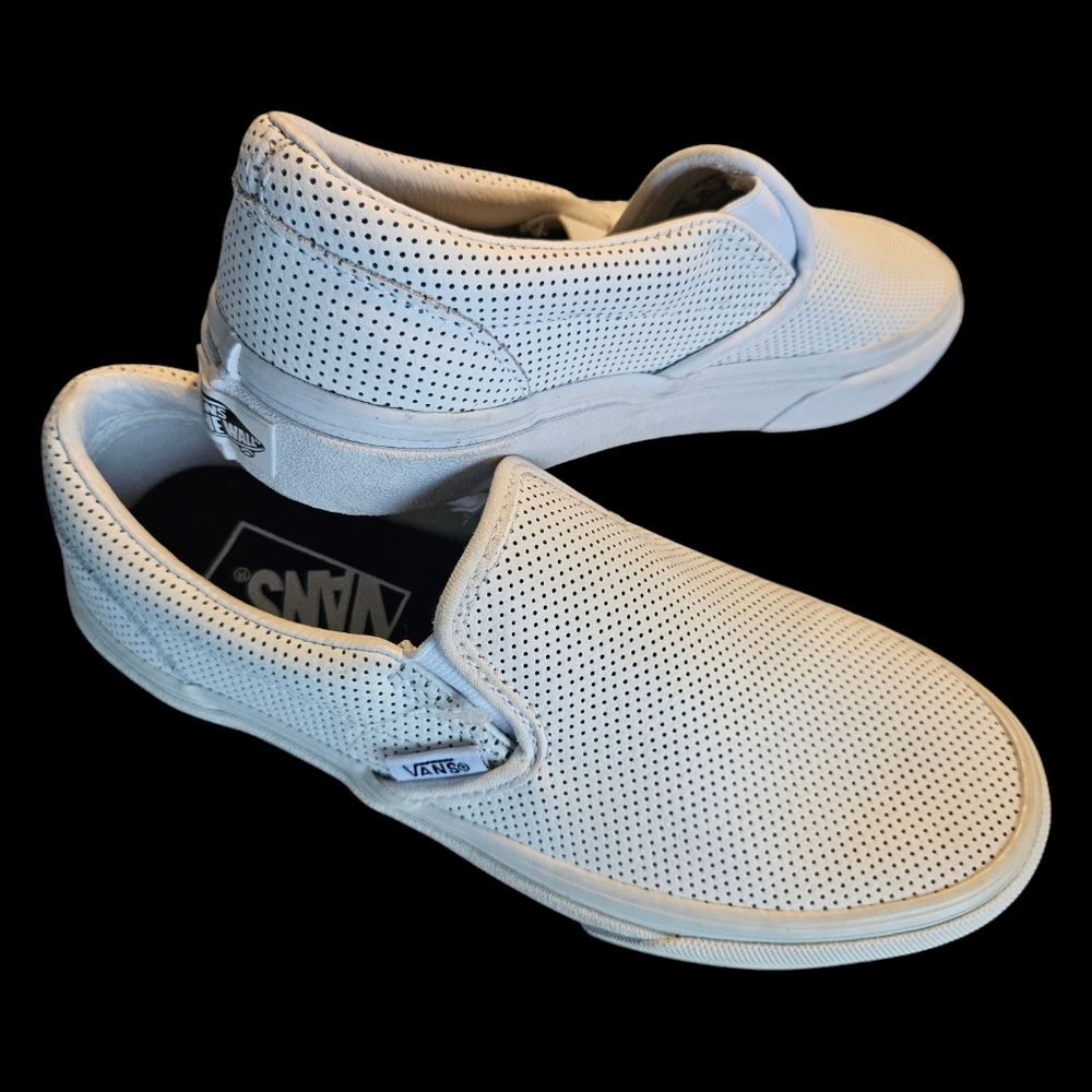 Vans‎ size 5 women's white leather slip-on dimpled shoes - Picture 6 of 6